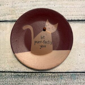 Michelle L. Kildow hand-painted cat wooden decorative dish.